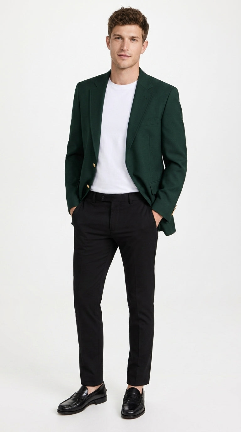 Men's Hunter Green Blazer With Black Pants –, Church, Business and Formal Outfit Dark 36 Short