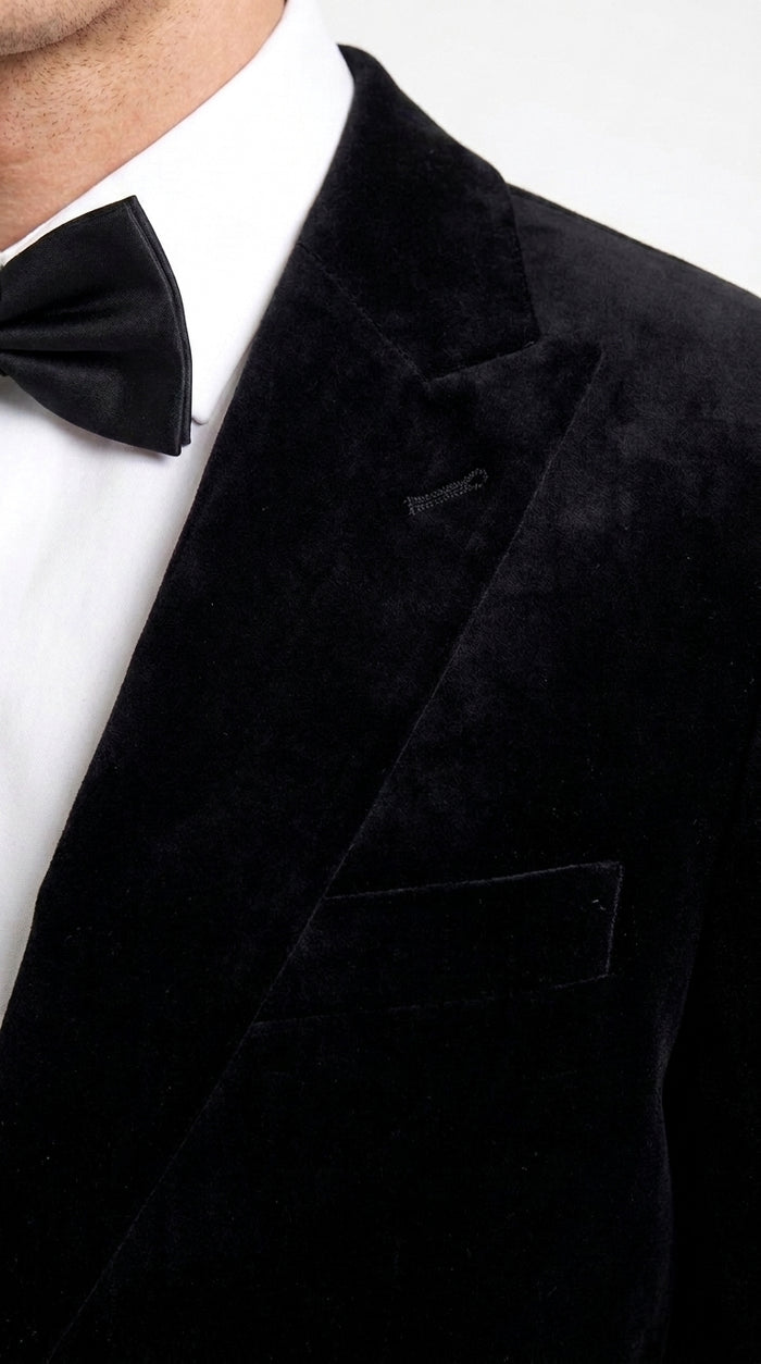 Men’s Black Velvet 2-Piece Suit – Notch Lapel Wedding, Prom and Formal Evening Suit Modern Fit