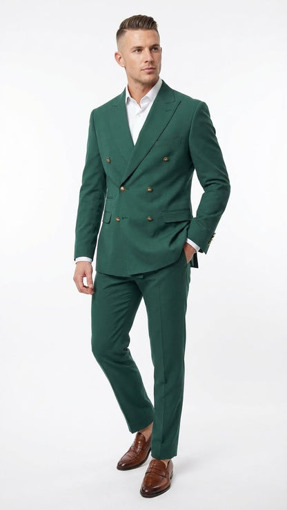 Vitali Brand Men’s Emerald Green Double Breasted Suit – Side Vented Modern Fit