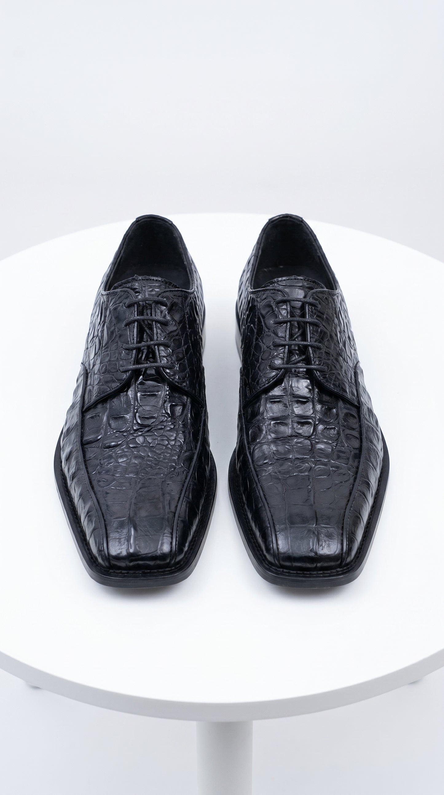 Men’s Los Altos Black Gator Belly Dress Shoes with Lace Up Front, Exotic Style Formal Shoes