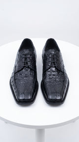 Men’s Los Altos Black Gator Belly Dress Shoes with Lace Up Front, Exotic Style Formal Shoes