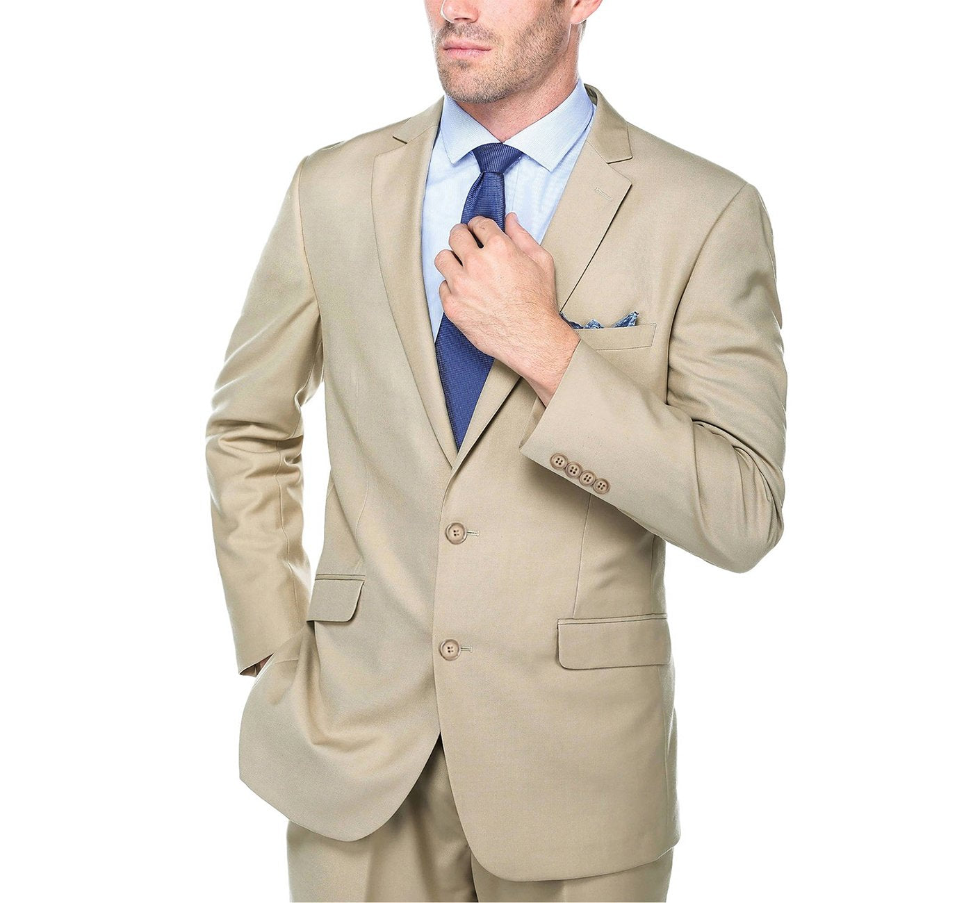 Renoi Designer 203-11 Men’s Light Tan 2 Piece Suit, Single Breasted Notch Lapel Formal Dress Suit Modern Fit