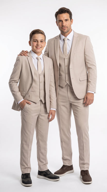 Dad & Son Matching Beige 3-Piece Suits – Father and Son Wedding Formal Suits in Tan Color