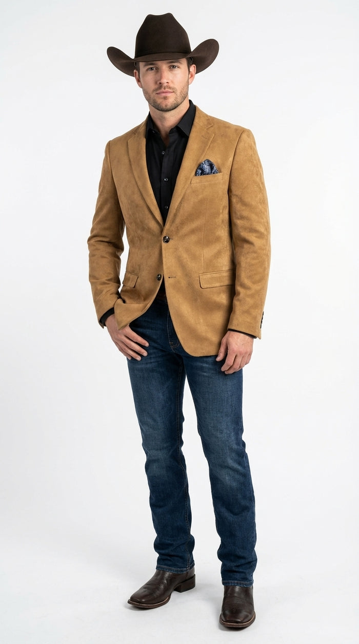 Men’s Camel Suede Cowboy Blazer – Camel Western Style Suede Sport Coat for Casual