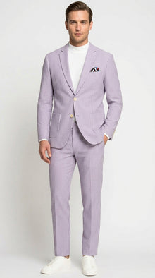 Men’s Lavender Seersucker 2 Piece Suit, Lightweight Summer Blazer and Pants Set for Weddings, Parties, Prom, and summer fabric