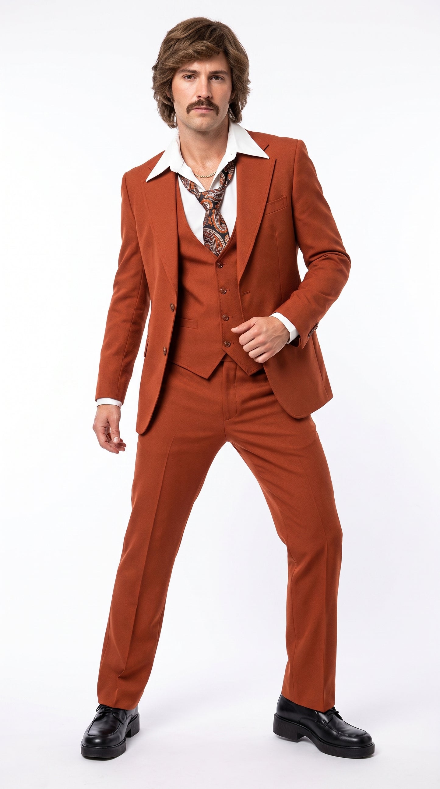 Men’s Burnt Orange 3-Piece Suit – 1970s Disco, Retro Rockabilly, Prom and Party Suit