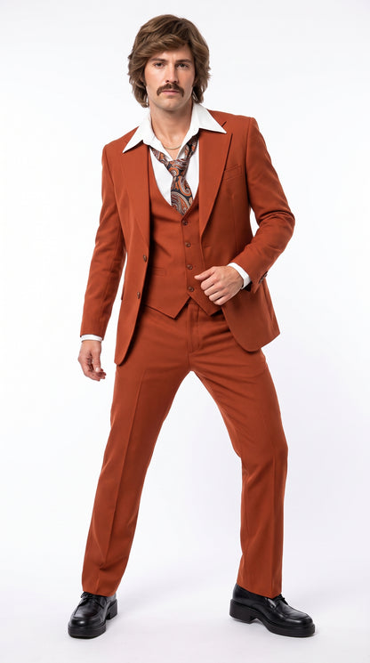 Men’s Burnt Orange 3-Piece Suit – 1970s Disco, Retro Rockabilly, Prom and Party Suit