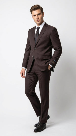 Men’s Tiglio Italian Brown Suit with Two Button Blazer and Matching Pants, Formal Business Wedding Suit
