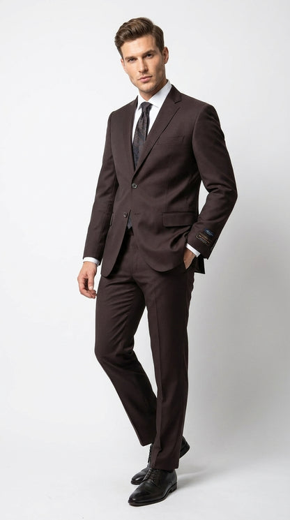 Men’s Tiglio Italian Brown Suit with Two Button Blazer and Matching Pants, Formal Business Wedding Suit