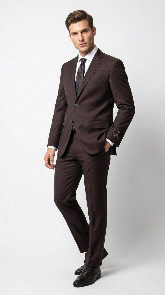 Men’s Tiglio Italian Brown Suit with Two Button Blazer and Matching Pants, Formal Business Wedding Suit