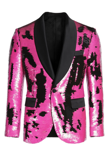 1 Button Reversible Sequin Blazers In Fuchsia and Black Cheap Prom Tuxedos