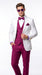 White and Burgundy Tuxedo Wedding Suit for Men – White Dinner Jacket with Burgundy Vest, Pants and Bow Tie