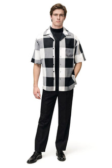 Mens Black and White Checkered Short Sleeve Shirt Set – Casual Two-Piece Summer Outfit
