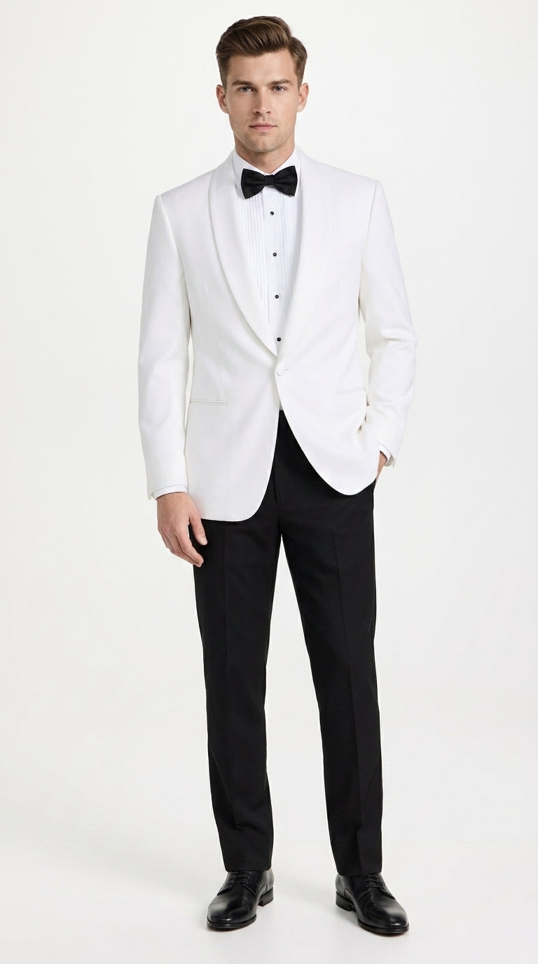 Snow White Dinner Jacket 100% Poly -  Blazer Jacket For Men Online1 Button Shawl Collar