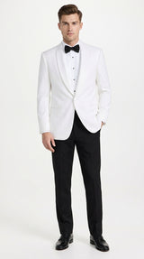 Snow White Dinner Jacket 100% Poly -  Blazer Jacket For Men Online1 Button Shawl Collar