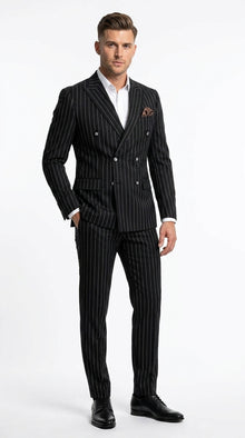 Men's Black Pinstripe Tuxedo Suit – Classic  & 1920s Gangster Formal Wear Vintage 1940s 1930s Look