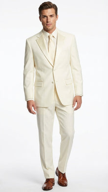 Men’s Ivory Tuxedo Suit with Satin Notch Lapel – Formal Wedding and Evening Wear Suit in Cream Off White Color