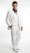 Men’s All White Classic 3 Piece Suit with High Vest, 3 Button Jacket and Pleated Pants