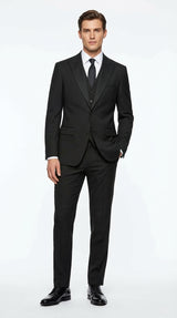 Vitali Mens Black Tone on Tone Shadow Stripe Vested Suit Set – 3 Piece Modern Fit Pinstripe Two Buttons Modern Fit