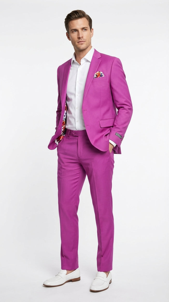 Mens Fuchsia 2 Piece Suit – Bright Pink Formal Suit for Men Stylish Wedding Party Prom Suit Magento Color Modern Fit