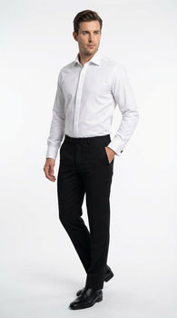 Mens White Herringbone Shadow and Tone on Tone Dress Shirt – Classic Formal Wedding