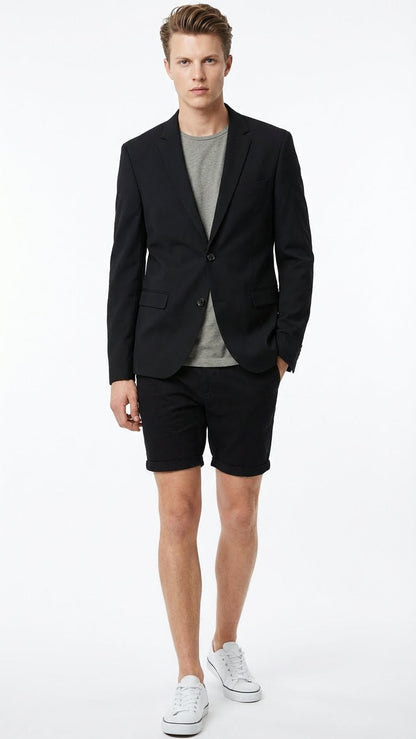 Men’s Black Summer Business Suit with Shorts Pants Set Modern Fit