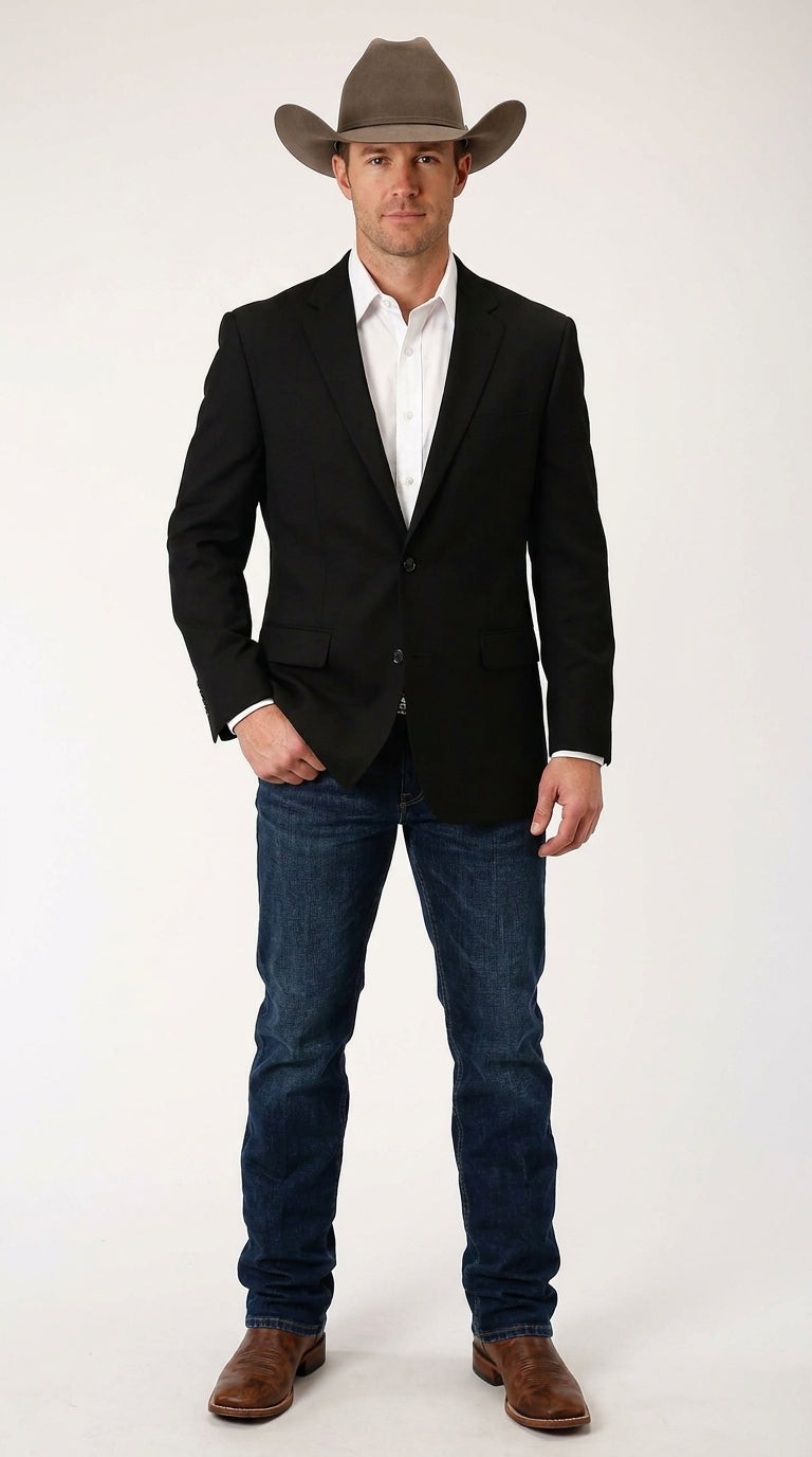 Men’s Black Linen Western Cowboy Blazer – Lightweight Formal Blazer Jacket for Wedding - Country Summer Jacket