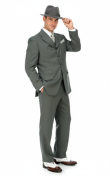 Men’s 1920s Olive Zoot Suit  – 4 Buttons  Gangster Wide Lapel Long Jacket 3-Piece Suit in Olive Color Classic Fit Pleated Pants