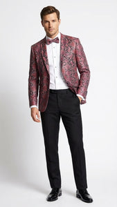 Men’s Burgundy and Black Snakeskin Print Blazer – Alligator Crocodile Sport Jacket Exotic Skin