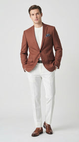 Mens Rustic Brown Light Burnt Orange Copper Blazer – Classic Fit Single Breasted Formal Casual Dress Jacket