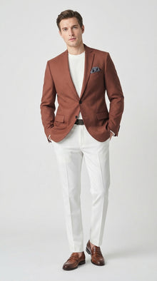 Mens Rustic Brown Light Burnt Orange Copper Blazer – Classic Fit Single Breasted Formal Casual Dress Jacket