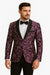 Mens Purple and White Paisley Floral Brocade Tuxedo Jacket - Suit with Satin Lapel Wtih Black Pants