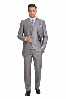 Men’s Light Gray 3-Piece Modern Fit Suit with Vest – Classic Formal Business and Wedding Attire