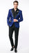 Men’s Blue Sequin Sparkle Blazer Jacket with Black Satin Lapel, Party Prom Wedding Dinner Coat