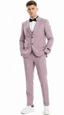 Men’s Dusty Rose Pink Pinstripe Three Piece Suit with Vest | Wedding and Party Formal Wear Prom or Church Suit