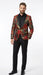 Men’s Red and Gold Floral Pattern Paisley  Shawl Lapel | Luxury Evening and Party Wear Jacket Prom Christmas New Year Blazer