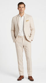Men’s Big and Tall Beige Linen Suit – Summer Wedding and Formal 2-Piece Suit