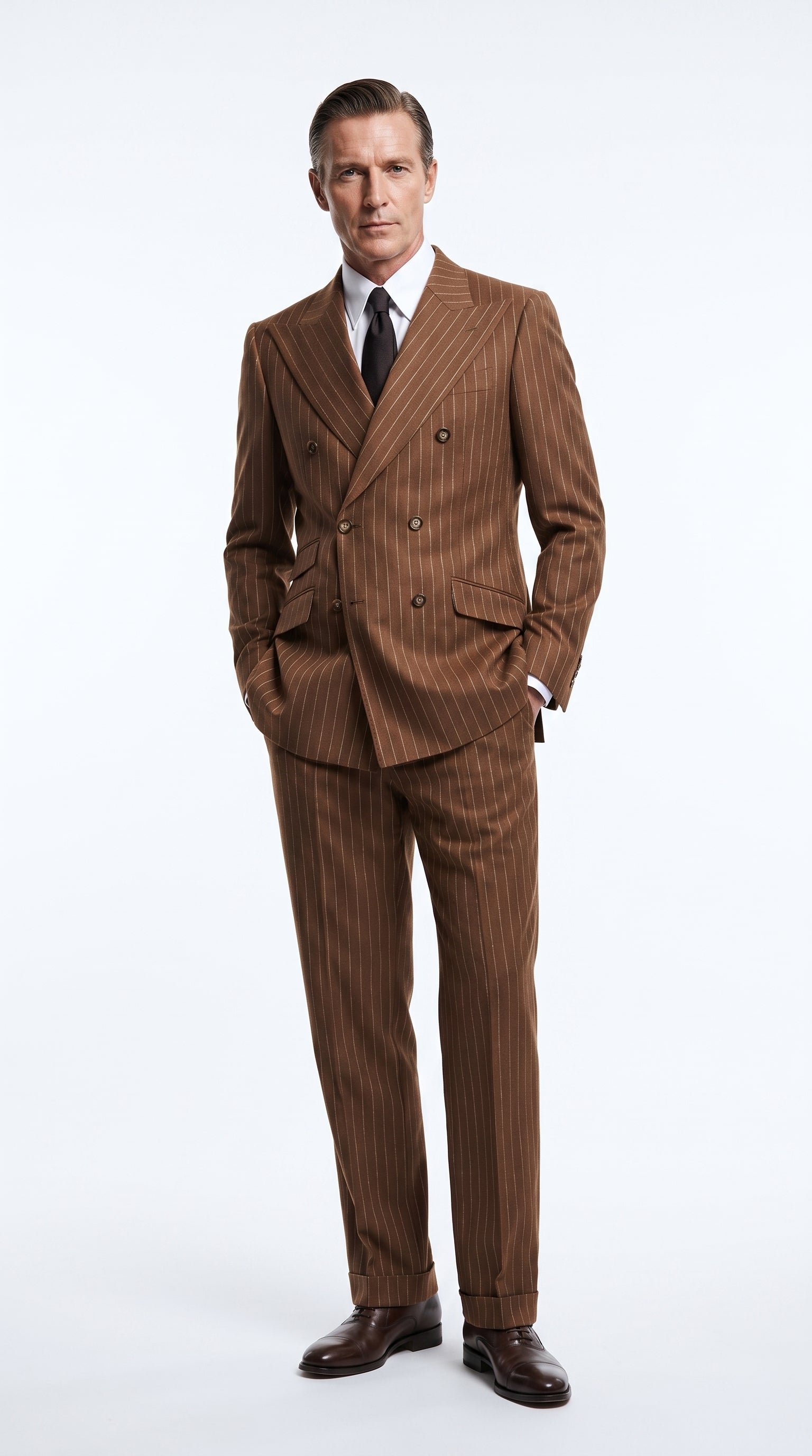 38 Men's Vintage Brown Pinstripe Double-Breasted Suit – Classic