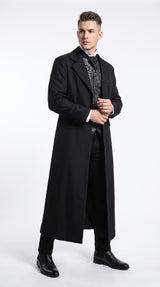 Men’s Matrix Neo Inspired Black Wool Duster Coat – Long Gothic Victorian Full Length Overcoat