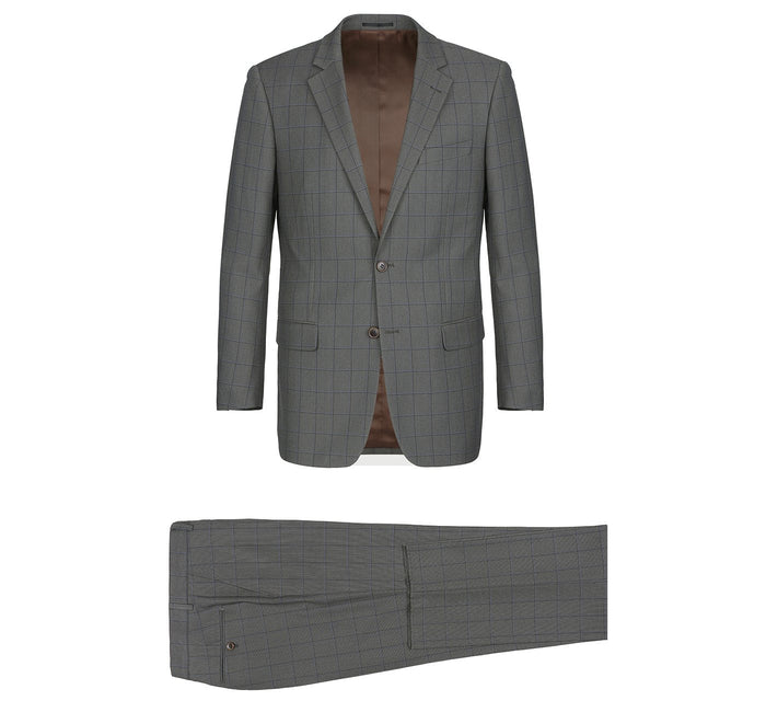 292-2 Men's Two Piece Classic Fit Windowpane Check Dress Suit