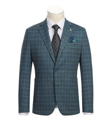 Half Canvas Slim Fit Blazer in Green Blue Check