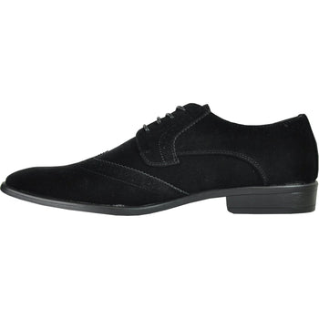Mens Vegan Suede Wedding & Prom Wingtip Lace Up Dress Shoe in Black