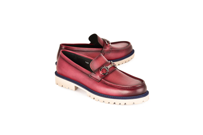 C0001203-7887 loafer with silver buckle-burgundy