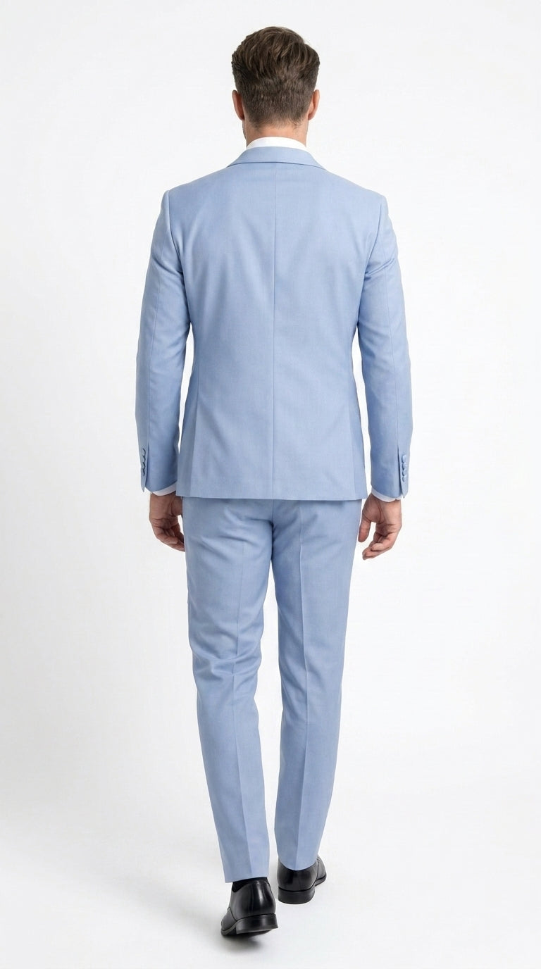Men’s Powder Blue 3 Piece Tuxedo Suit – Light Blue Shawl Lapel Wedding Prom Suit with Vest