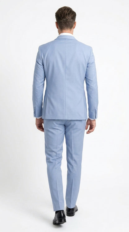 Men’s Powder Blue 3 Piece Tuxedo Suit – Light Blue Shawl Lapel Wedding Prom Suit with Vest