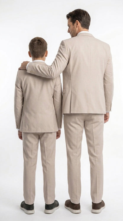 Dad & Son Matching Beige 3-Piece Suits – Father and Son Wedding Formal Suits in Tan Color