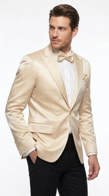 Men’s Champagne Tuxedo Dinner Jacket – Satin Finish Formal Wedding Prom Blazer and Bowtie included