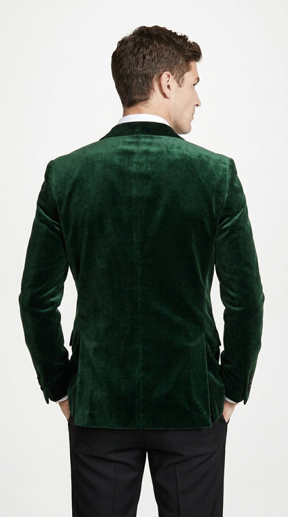 Men’s Olive Green Velvet Tuxedo Dinner Jacket – Black Satin Peak Lapel Formal Prom Wedding Blazer