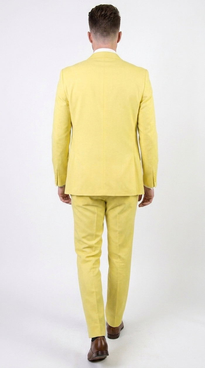 Men’s Neon Yellow Wool Suit – Bright Yellow 3-Piece Wedding, Prom & Formal Suit with Vest By Statement