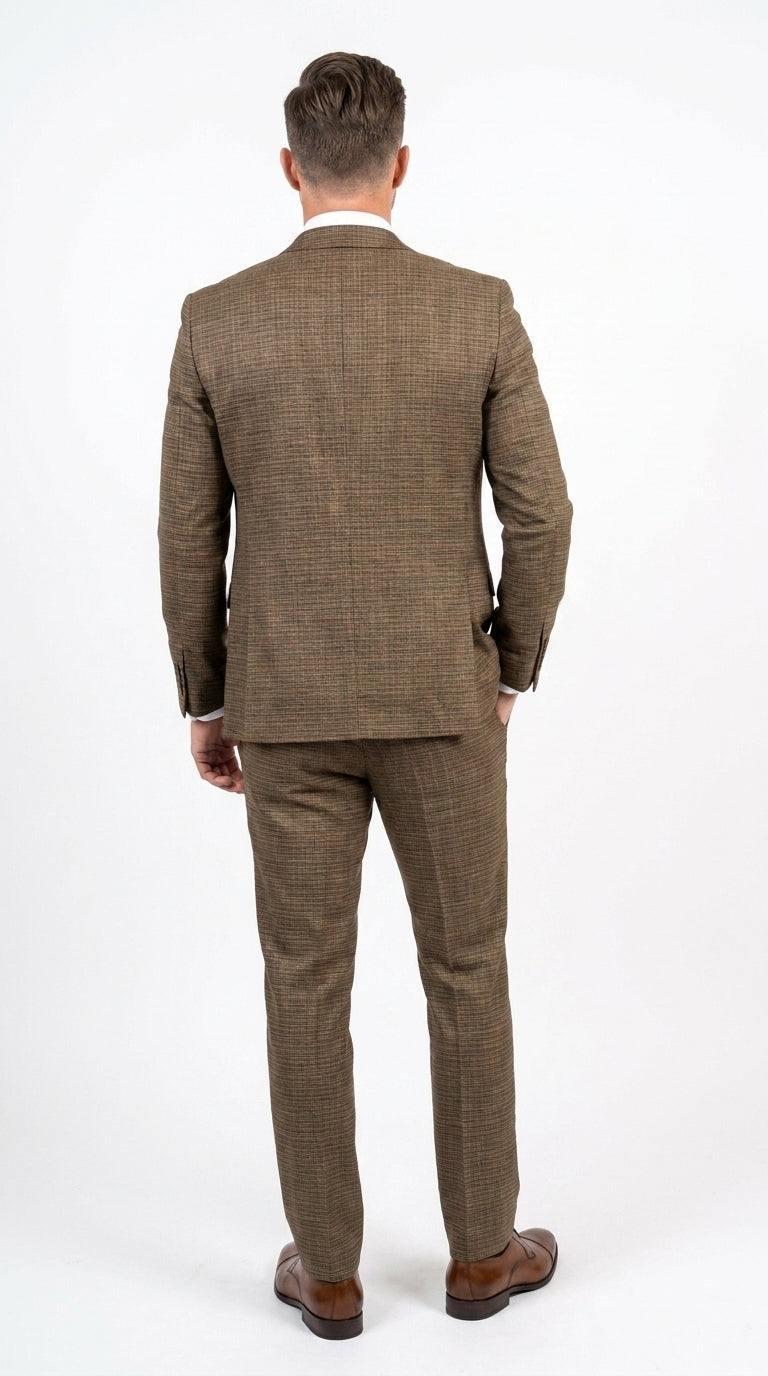 Men's Great Gatsby Brown Checker Plaid Texture 3-Piece Suit – Classic Fit Business, Wedding & Formal Suit Set - Victorian style 1920s